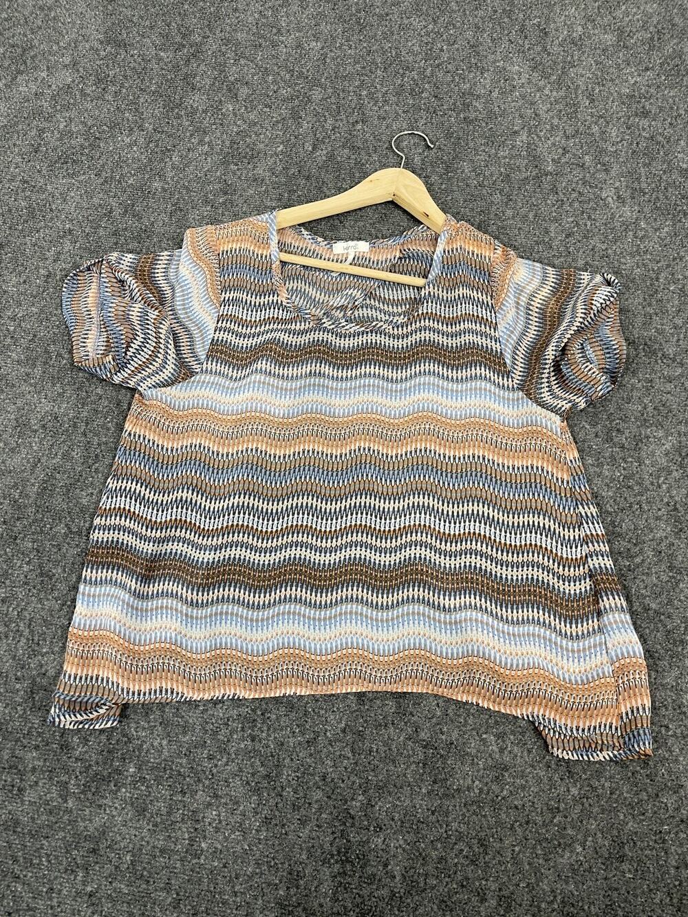 Kirra Blouse Womens Large Short Sleeve Color Block Stripe Top Shirt Crop N300